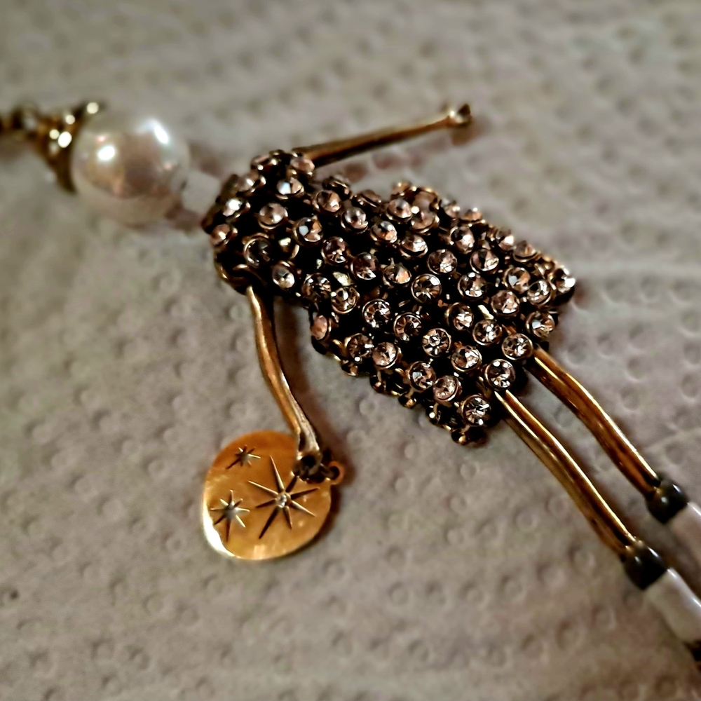 Gold-Tone Crystallized Doll Brooch with Pearl Accent